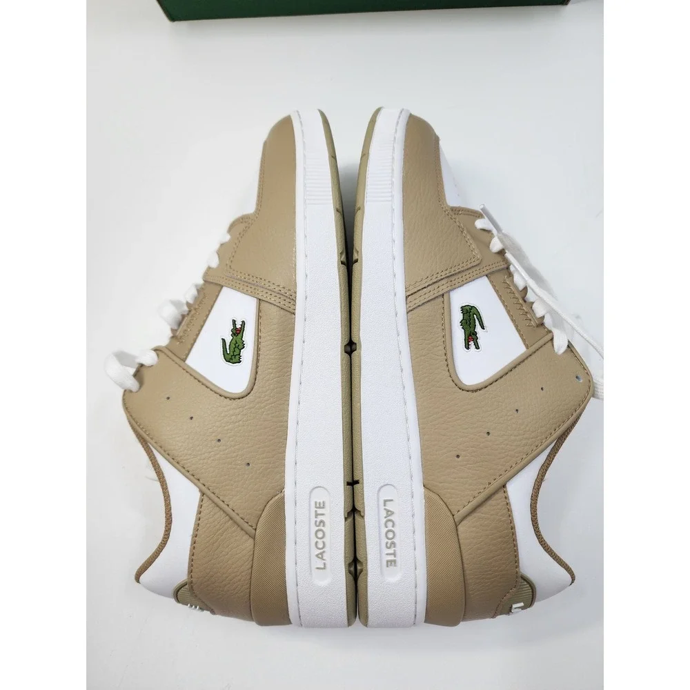 Lacoste Court Cage 224 1 Mens White Tan Leather Sneakers 748SMA0016BW8 Size 12